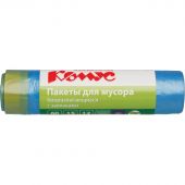 Мешки для мусора ПНД 60л 12мкм 15шт/рул синие Bioразл 60х70см Комус с завяз