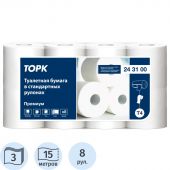 Бумага туалетная Tork T4 3сл бел перф Премиум целлюл 15м94л 8 рул/уп 243100