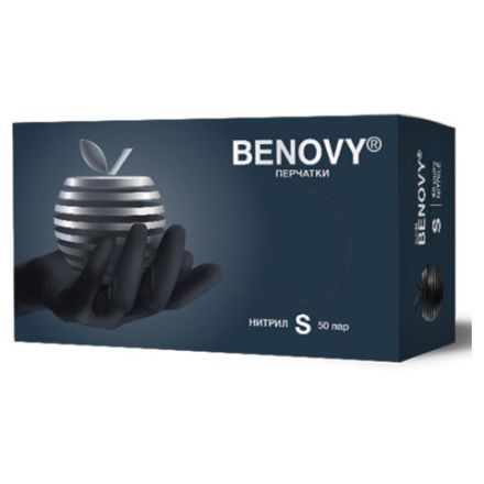 Перчатки нитриловые смотровые 50 пар (100 шт.) размер S (малый) черные BENOVY MultiColor, ЧЗ, К