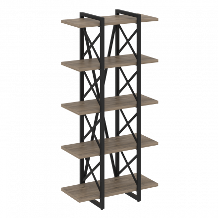 Loft Стеллаж на регулируемых опорах-5 полок VR.L-MST.O-5.4V Тиквуд тёмный/Чёрный металл 800*400*1650