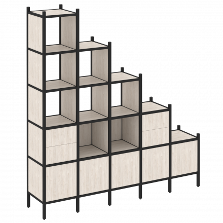 Loft Прямой стеллаж наборный VR.L-23 Денвер светлый/Чёрный металл 2110*446*2280