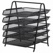 Лоток горизонтальный для бумаг BRAUBERG "Germanium", 5 секций, 370х355х295 мм, металл, черный, 237971