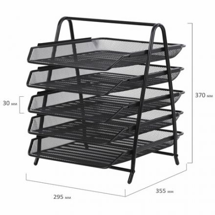 Лоток горизонтальный для бумаг BRAUBERG "Germanium", 5 секций, 370х355х295 мм, металл, черный, 237971
