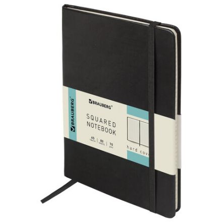 Блокнот А5 (148x218 мм), BRAUBERG "Metropolis Special", под кожу, 80 л., резинка, клетка, черный, 111577