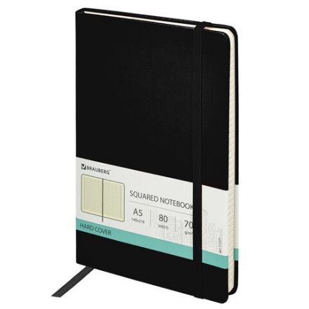 Блокнот А5 (148x218 мм), BRAUBERG "Metropolis Special", под кожу, 80 л., резинка, клетка, черный, 111577