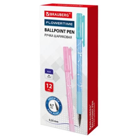 Ручка шариковая BRAUBERG "Flowertime", СИНЯЯ, корпус ассорти, узел 0,7 мм, линия письма 0,35 мм, 141539