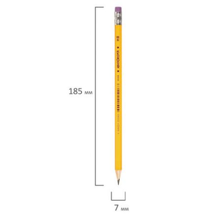 Карандаш чернографитный ЮНЛАНДИЯ, 1 шт., "Школьный", НВ, корпус желтый, с резинкой, 181588