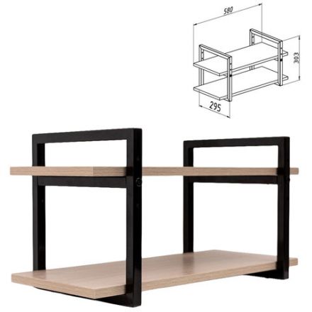 Полка BRABIX "SMART WS-002", 580х290х300 мм, ЛОФТ, 2 полки, металл/ЛДСП ясень шимо светлый, 641951