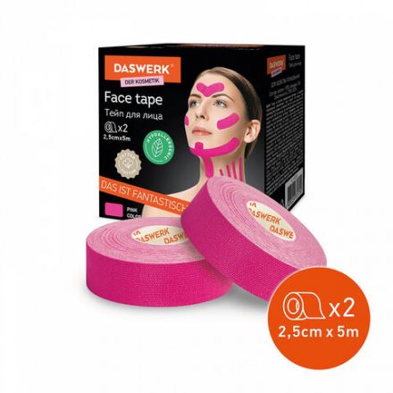 Кинезиотейп / лента для лица, лифтинг эффект, 2,5 см х 5 м, КОМПЛЕКТ, 2 рулона, розовый, DASWERK (ДАСВЕРК), 680013