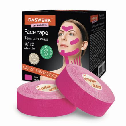 Кинезиотейп / лента для лица, лифтинг эффект, 2,5 см х 5 м, КОМПЛЕКТ, 2 рулона, розовый, DASWERK (ДАСВЕРК), 680013