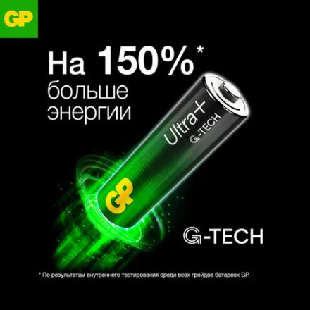 Батарейки КОМПЛЕКТ 8 шт., GP Ultra Plus G-Tech, AAA (LR03), алкалиновые, мизинчиковые, 24AUPA21-2CRB8