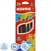 Карандаши цветные Kores Duo 24 цвета (двусторонние) трехгранные с точилкой