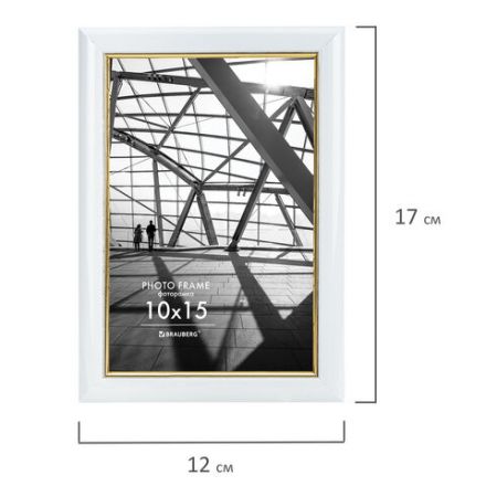 Рамка 10х15 см небьющаяся, багет 14,6 мм, пластик, BRAUBERG "Original Line", белая/золото, 391235