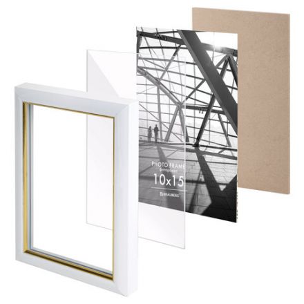 Рамка 10х15 см небьющаяся, багет 14,6 мм, пластик, BRAUBERG "Original Line", белая/золото, 391235