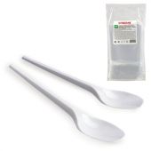 Ложка столовая одноразовая пластиковая 165 мм, белая, КОМПЛЕКТ 100 шт., СТАНДАРТ, LAIMA, 603079