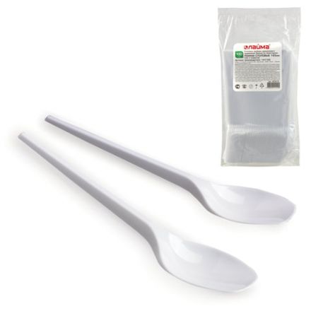 Ложка столовая одноразовая пластиковая 165 мм, белая, КОМПЛЕКТ 100 шт., СТАНДАРТ, LAIMA, 603079
