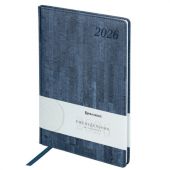 Еженедельник датированный 2026 БОЛЬШОЙ ФОРМАТ 210х297 мм, А4 BRAUBERG "Wood", под кожу, синий, 117158