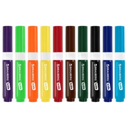 Фломастеры суперсмываемые толстые для малышей BRAUBERG KIDS, 10 цветов, ПВХ-упаковка, 152605