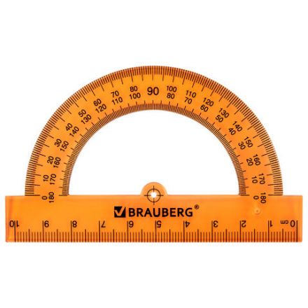 Транспортир пластиковый 10 см, 180 градусов, BRAUBERG, прозрачный, неоновый, ассорти, 210847