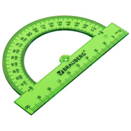 Транспортир пластиковый 10 см, 180 градусов, BRAUBERG, прозрачный, неоновый, ассорти, 210847