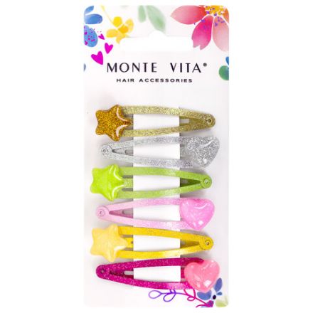 Заколки для волос НАБОР 6 шт., 5 см, клик-клак, с декоративными элементами, разные цвета, MONTE VITA (МОНТЕ ВИТА), 457089 Заколки для волос НАБОР 6 шт., 5 см, клик-клак, с декоративными элементами, разные цвета, MONTE VITA (МОНТЕ ВИТА), 457089