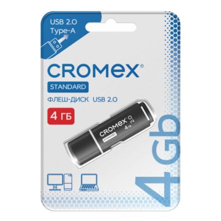 Флеш-диск 4 GB, CROMEX (КРОМЕКС) Standard USB 2.0, черный, 514156