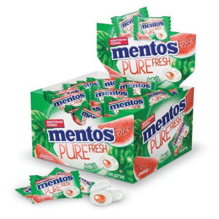 Жевательная резинка MENTOS (Ментос) "Pure White" со вкусом арбуза, 100 мини-упаковок по 2 г