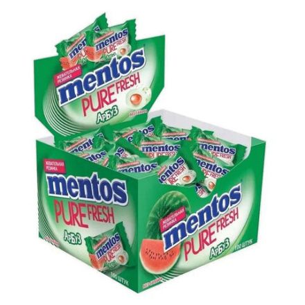 Жевательная резинка MENTOS (Ментос) "Pure White" со вкусом арбуза, 100 мини-упаковок по 2 г