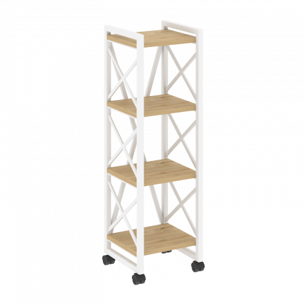 Loft Стеллаж на колесных опорах-4 полки VR.L-MST.K-4.4 Тиквуд светлый/Белый металл 400*400*1334