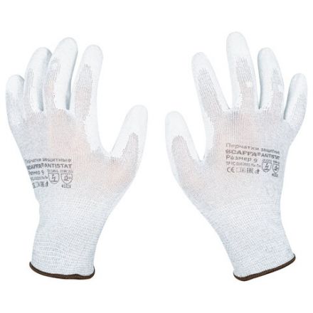 Перчатки антистатические SCAFFA "Antistat", карбоновая нить, полиуретановое покрытие, размер 9, L (большой), 00-00015299