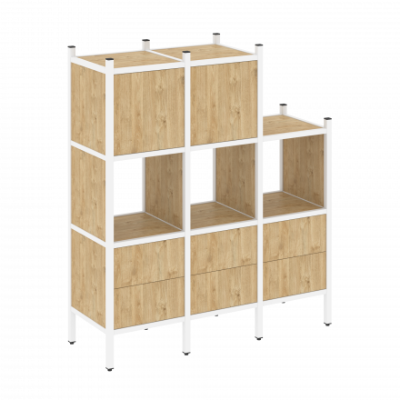 Loft Прямой стеллаж наборный VR.L-15 Тиквуд светлый/Белый металл 1278*446*1458