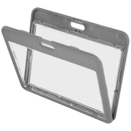 Бейдж горизонтальный (54х85 мм), ДВУСТОРОННИЙ, серый, ЗАЩИТА ОТ ВЛАГИ И ПЫЛИ, BRAUBERG EXTRA, 238810