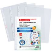 Папки-файлы перфорированные А4 BRAUBERG "PREMIUM", КОМПЛЕКТ 100 шт., матовые, 35 мкм, 273005
