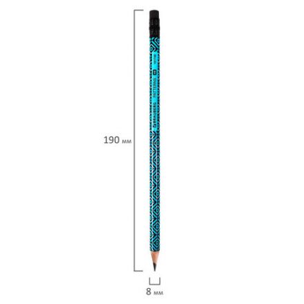 Карандаш чернографитный BRAUBERG "PATTERNS", 1 шт., HB, с ластиком, корпус ассорти, 181748