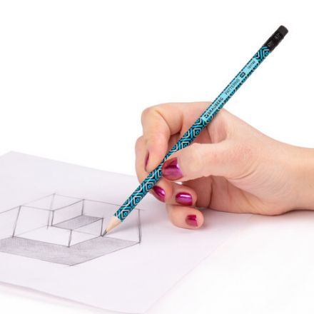 Карандаш чернографитный BRAUBERG "PATTERNS", 1 шт., HB, с ластиком, корпус ассорти, 181748