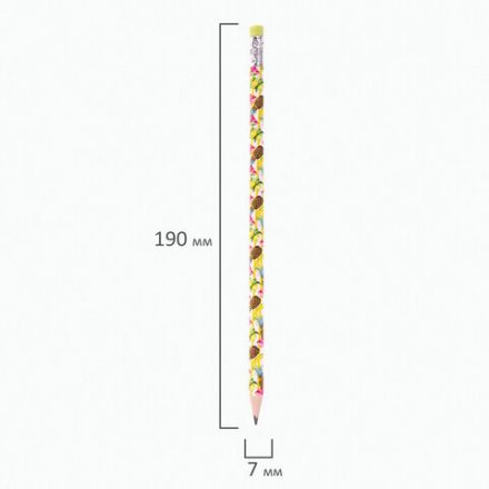 Карандаш чернографитный ЮНЛАНДИЯ "ФРУКТЫ", 1 шт., HB, с ластиком, корпус ассорти, 181777
