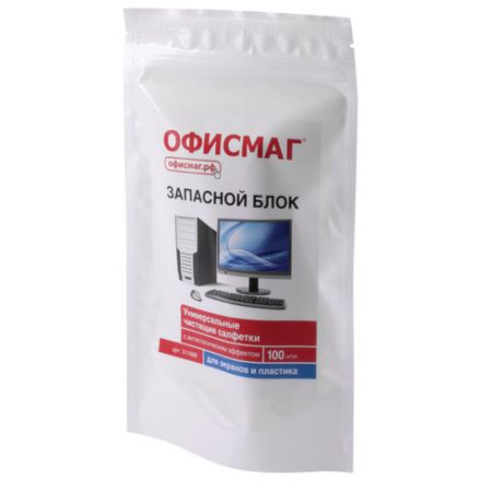 Салфетки для экранов всех типов и пластика (запасной блок) ОФИСМАГ, пакет 100 шт., влажные, 511686 Салфетки для экранов всех типов и пластика (запасной блок) ОФИСМАГ, пакет 100 шт., влажные, 511686