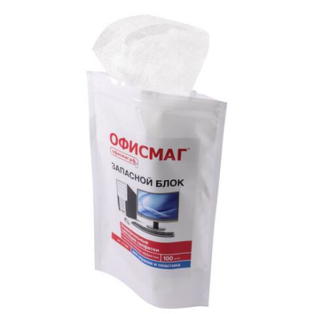 Салфетки для экранов всех типов и пластика (запасной блок) ОФИСМАГ, пакет 100 шт., влажные, 511686 Салфетки для экранов всех типов и пластика (запасной блок) ОФИСМАГ, пакет 100 шт., влажные, 511686