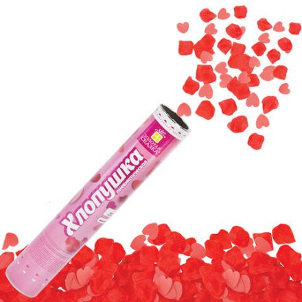 Хлопушка пневматическая 30 см "Сердечки и лепестки", бумага, розовый/красный, ЗОЛОТАЯ СКАЗКА, 592458