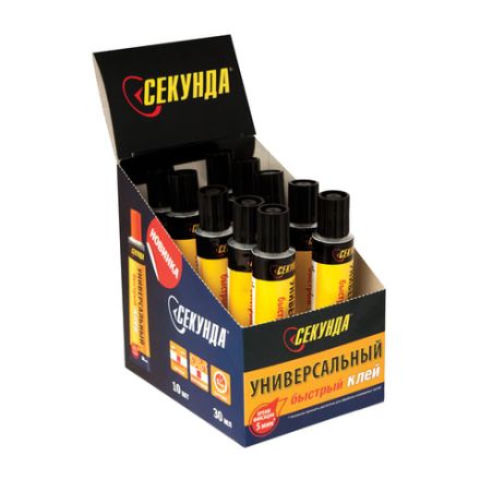 Клей универсальный СЕКУНДА "5 МИНУТ", 30 мл, в шоу-боксе, 403-197 Клей универсальный СЕКУНДА "5 МИНУТ", 30 мл, в шоу-боксе, 403-197