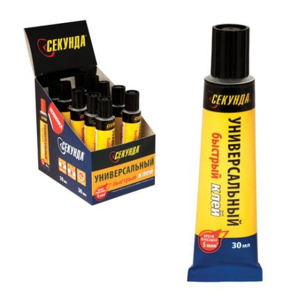 Клей универсальный СЕКУНДА "5 МИНУТ", 30 мл, в шоу-боксе, 403-197 Клей универсальный СЕКУНДА "5 МИНУТ", 30 мл, в шоу-боксе, 403-197
