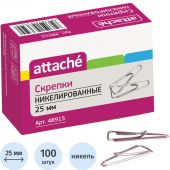 Скрепки Attache металлические никелированные 25 мм (100 штук в упаковке)