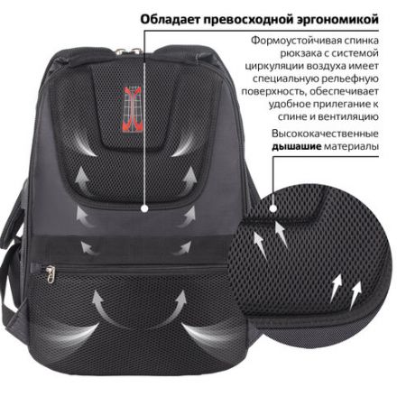 Рюкзак BRAUBERG FUNCTIONAL с отделением для ноутбука, 3 отделения, USB-порт, "Progress", 48х14х34 см, 229873