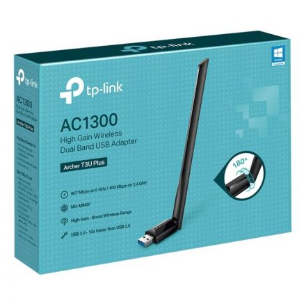 Сетевой адаптер TP-Link Archer T3U Plus,AC1300 двухдиапазонный,Wi-Fi,USB3.0 Сетевой адаптер TP-Link Archer T3U Plus,AC1300 двухдиапазонный,Wi-Fi,USB3.0
