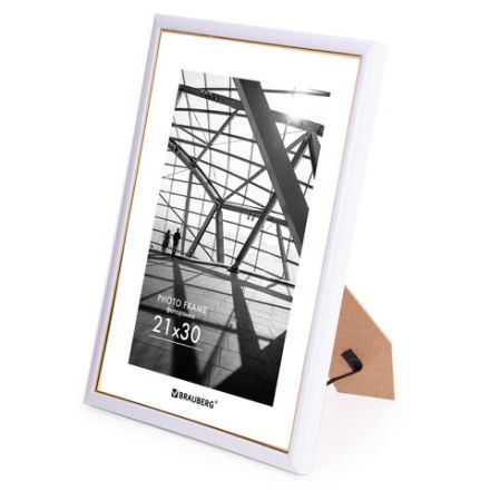 Рамка 21х30 см небьющаяся, багет 14,6 мм, пластик, BRAUBERG "Original Line", белая/золото, 391236