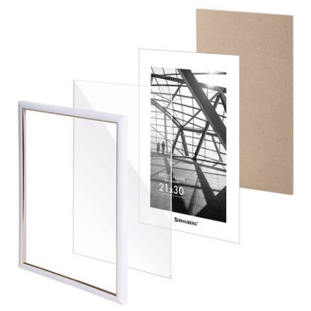 Рамка 21х30 см небьющаяся, багет 14,6 мм, пластик, BRAUBERG "Original Line", белая/золото, 391236