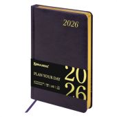 Ежедневник датированный 2026 А5 138x213 мм, BRAUBERG "Iguana", под кожу, темно-фиолетовый, 117059