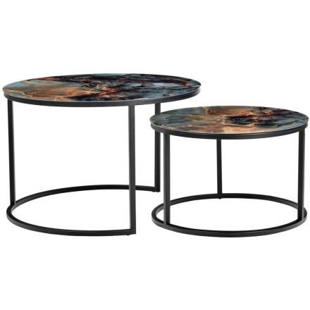 Стол журнальный _Т3 Tango (наб-2 шт) D 60/47,5 стекло/мет космический/черн