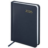Ежедневник датированный 2026, МАЛЫЙ ФОРМАТ 100х150 мм, А6, BRAUBERG "Select", балакрон, темно-синий, 117259