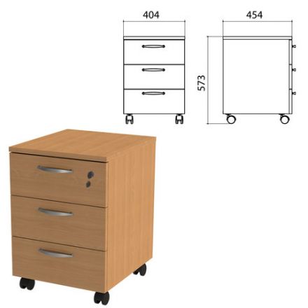 Тумба подкатная "Эко/Этюд", 404х454х573 мм, 3 ящика, замок, бук бавария, 402844-550